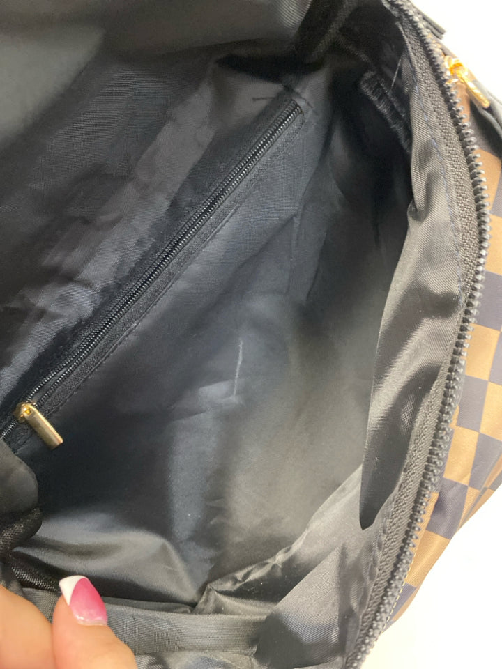 Black Brown Checkered Nylon Crossbody