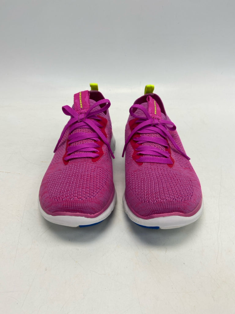 Skechers  Size 7 Hot Pink Yellow/blue Lace-up Fabric Sneakers