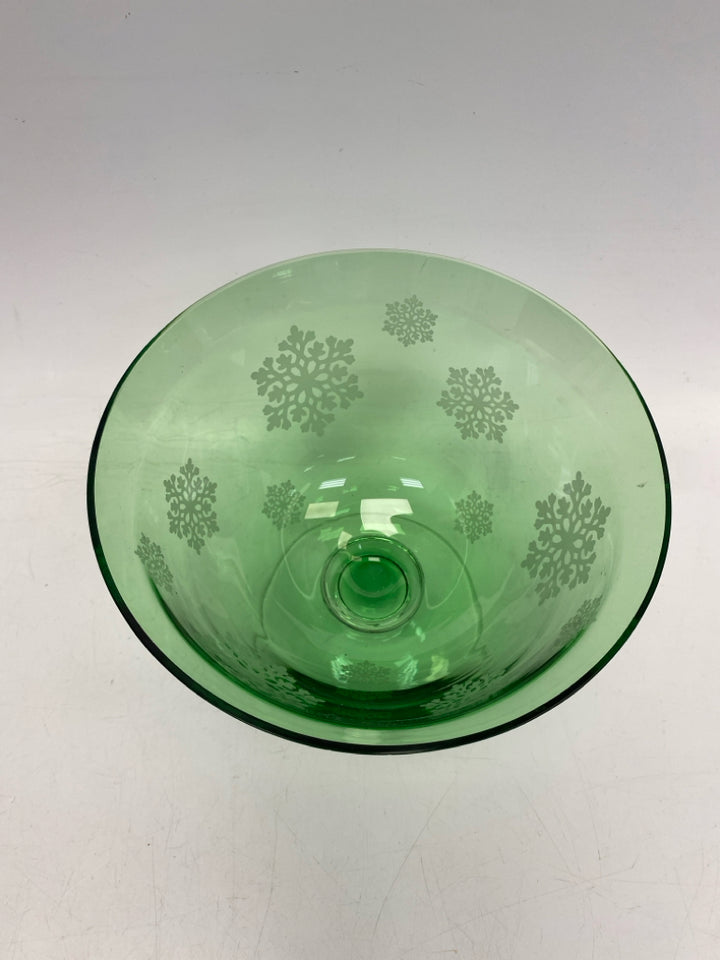 Clear Green Snowflakes Decorative Bowl