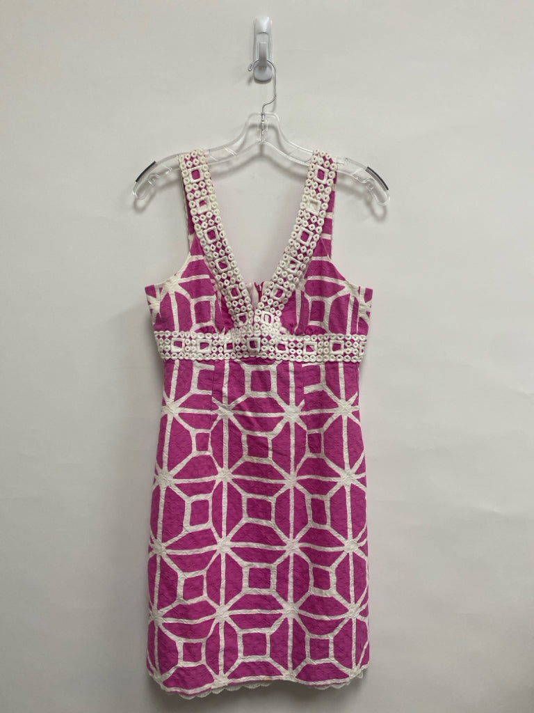 Trina Turk Size 8 White Pink Geometric Sleeveless Ladies Dress