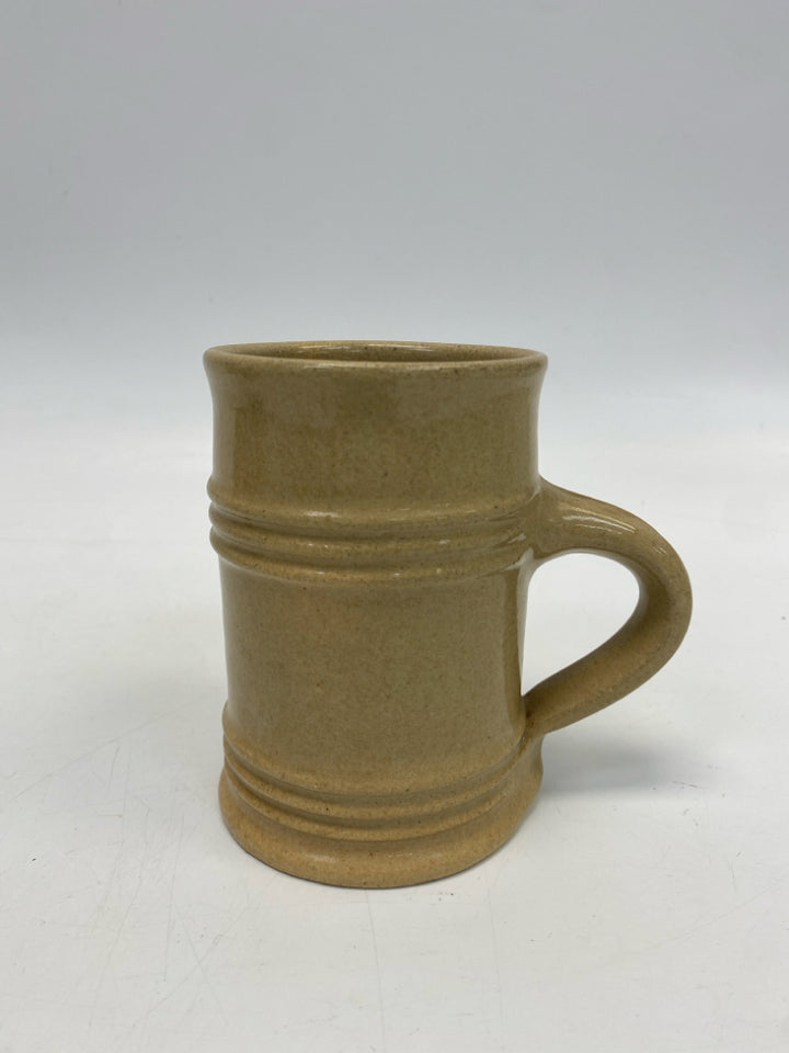 Tan Ribbed Pottery Coffee Mug