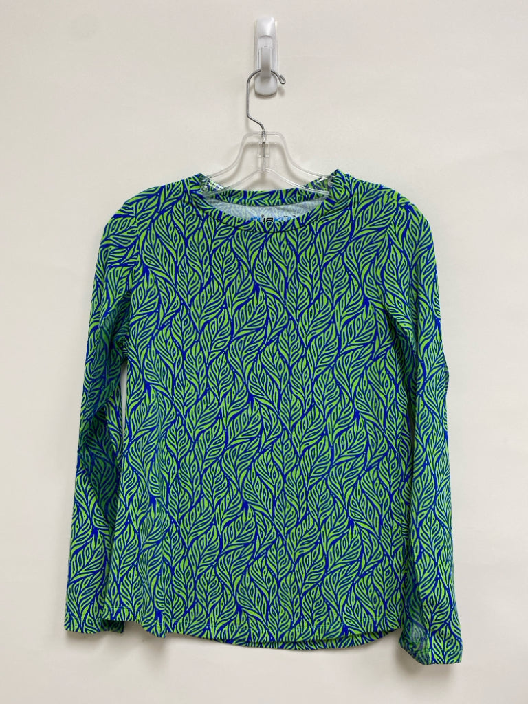 IBKUL Size S Blue Lime Green Leaves Ladies Top