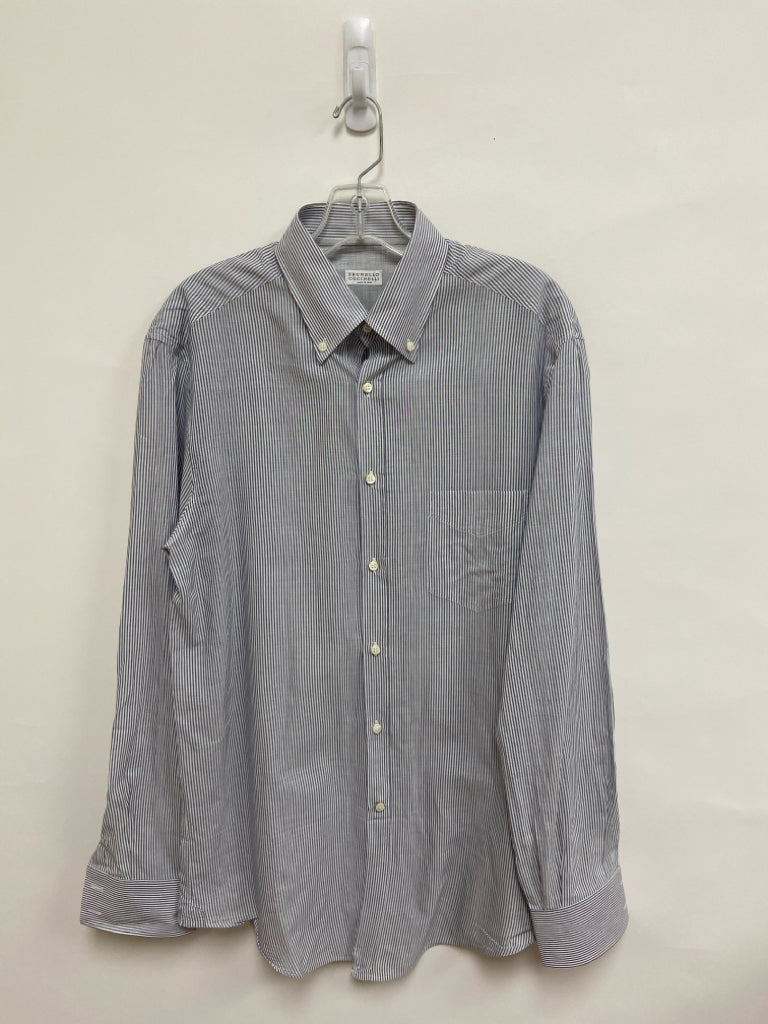 BRUNELLO CUCINELLI Size L White/Gray Stripes Button Up Men&