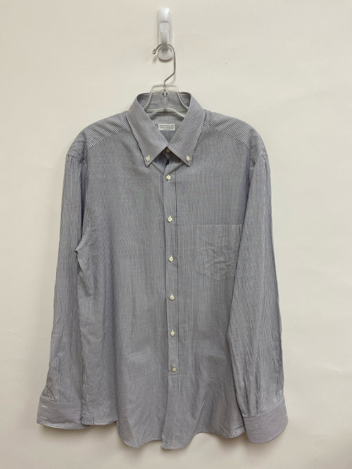 BRUNELLO CUCINELLI Size L White/Gray Stripes Button Up Men&