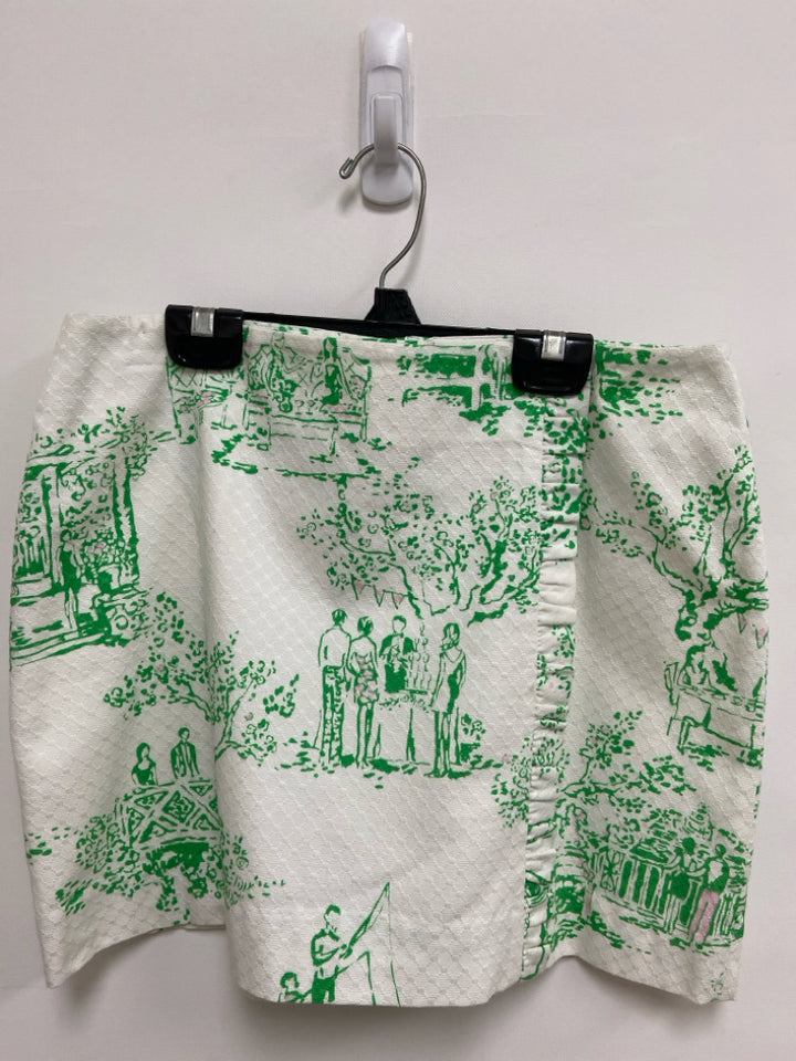 LILLY PULITZER Size 4 White/Green City Scene Ladies Skirt