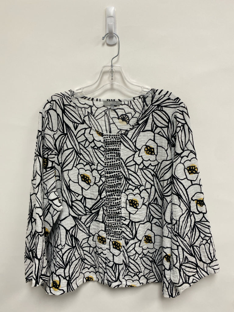 HabitaT Size L White Black/Yellow Flowers Ladies Top