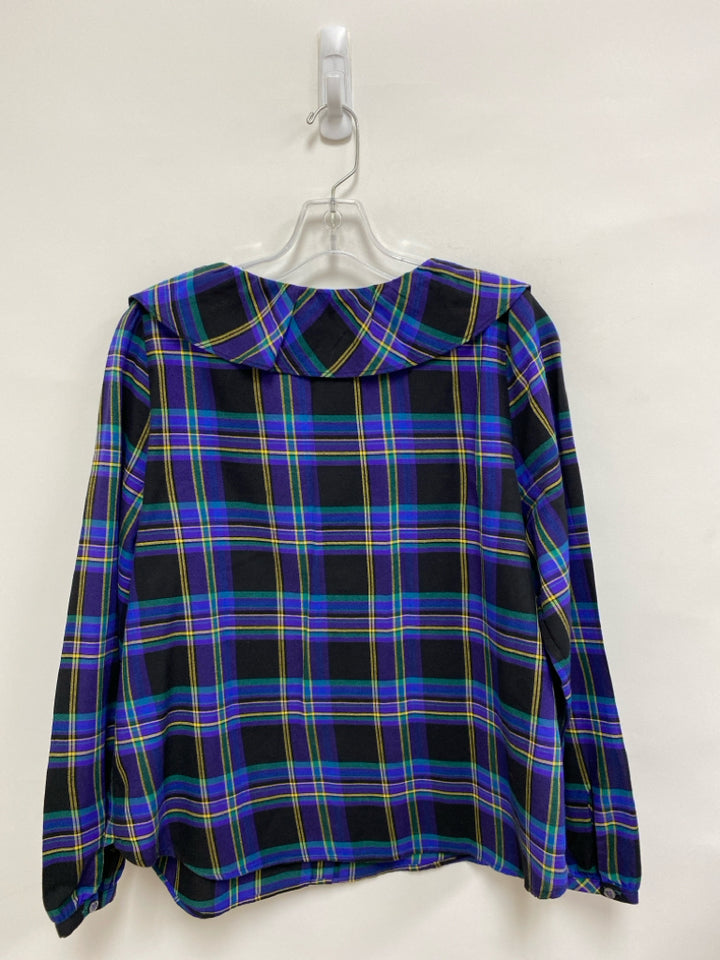 NWT Talbots Size LP Purple/Black Plaid Petite Top