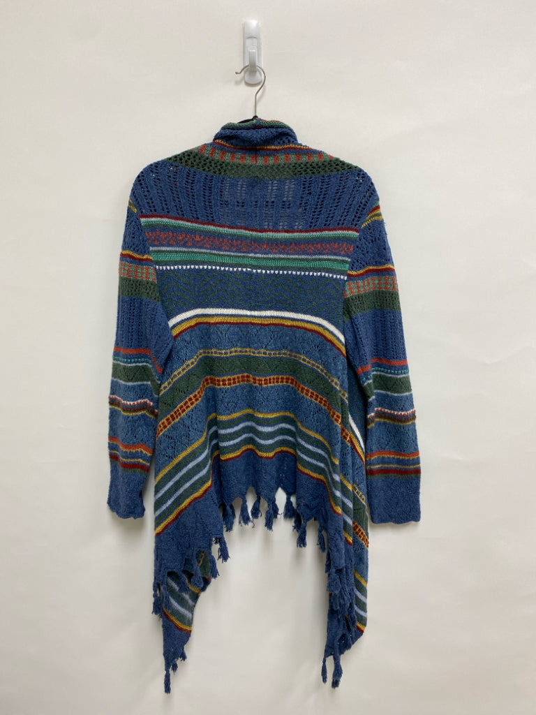 Peruvian Conn. Size XL Blue/Tan Burgundy/Green Striped Drape Ladies Sweater