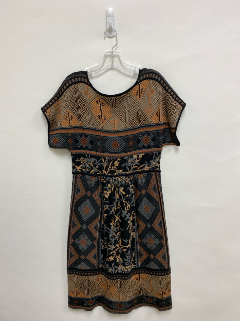 Peruvian Conn. Size M Black/Gray Brown Assorted Print Knit Ladies Dress