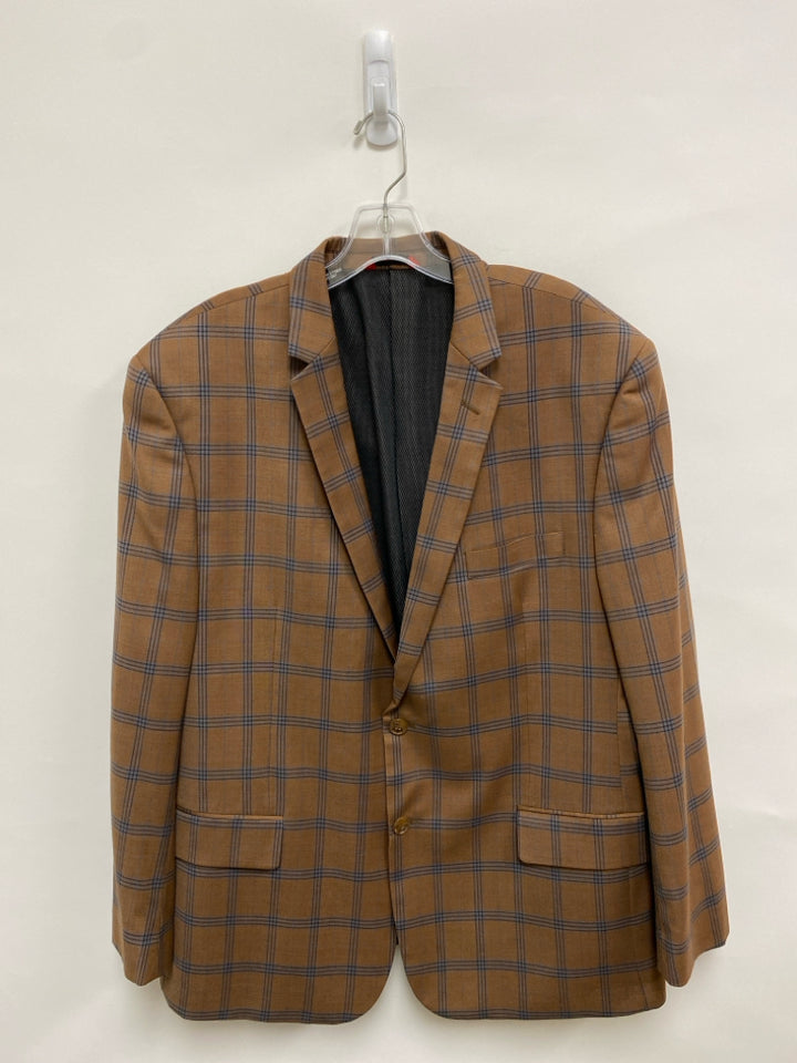 Size 48R Tan Brown/Blue Plaid Wool Blend Men&