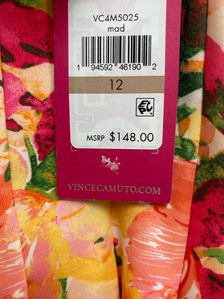 NWT VINCE CAMUTO Size 12 Orange Pink/Green Flowers Sleeveless Ladies Dress