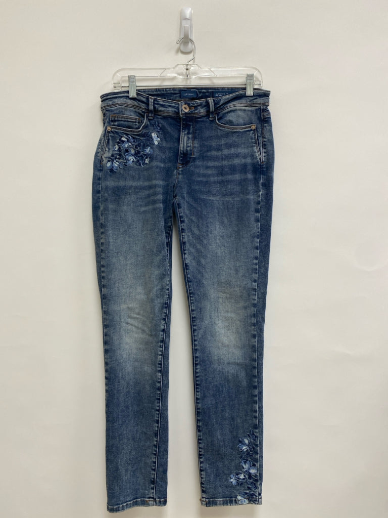J Jill Size 8 Dark Blue Faded Denim Flowers Embroidered Ladies Jeans