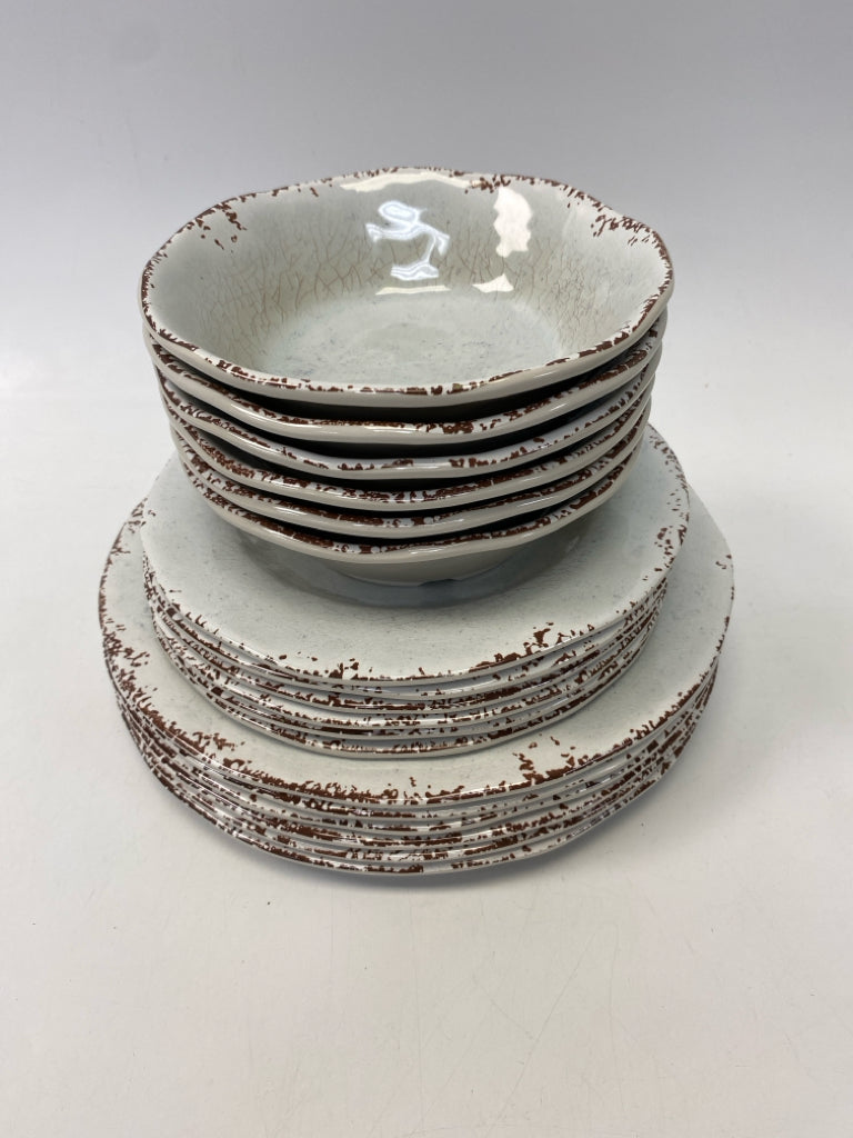 White Brown Trimmed Melamine Dishes