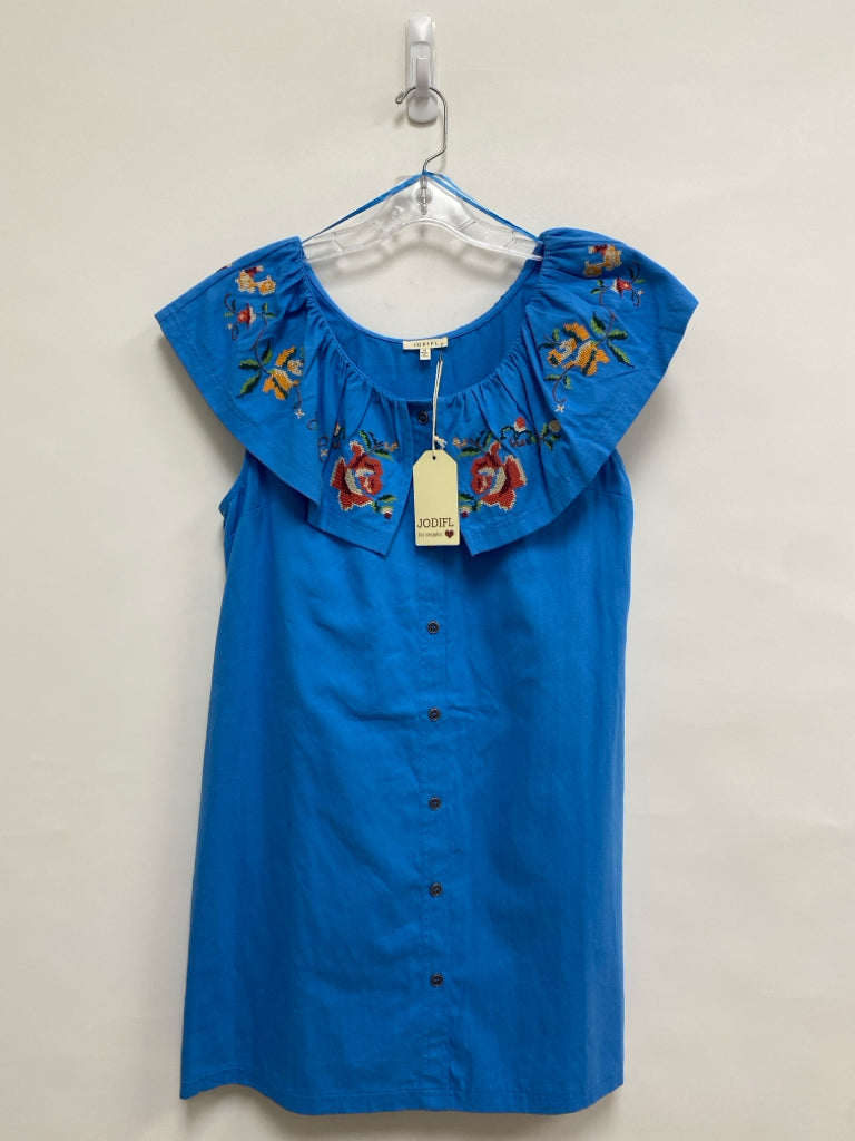 NWT Jodifl Size M Blue Multi Color Embroidered Sleeveless Ladies Dress