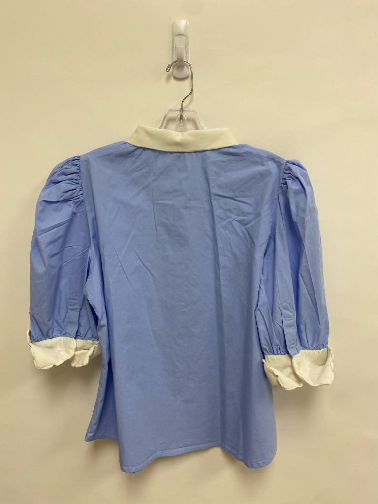 Gretchen Scott Size XL Powder Blue White Trimmed Button Up Ladies Top