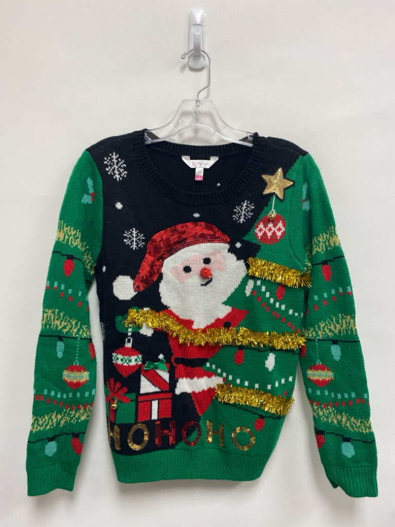 No Boundaries Size M Green Black/Gold Santa Ladies Sweater