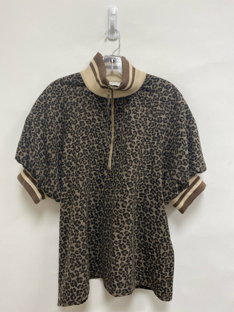 entro Size M Mocha Black Animal Print Puff Sleeve Ladies Pullover