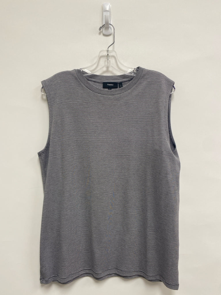 Theory Size L White/Black Striped Sleeveless Ladies Top