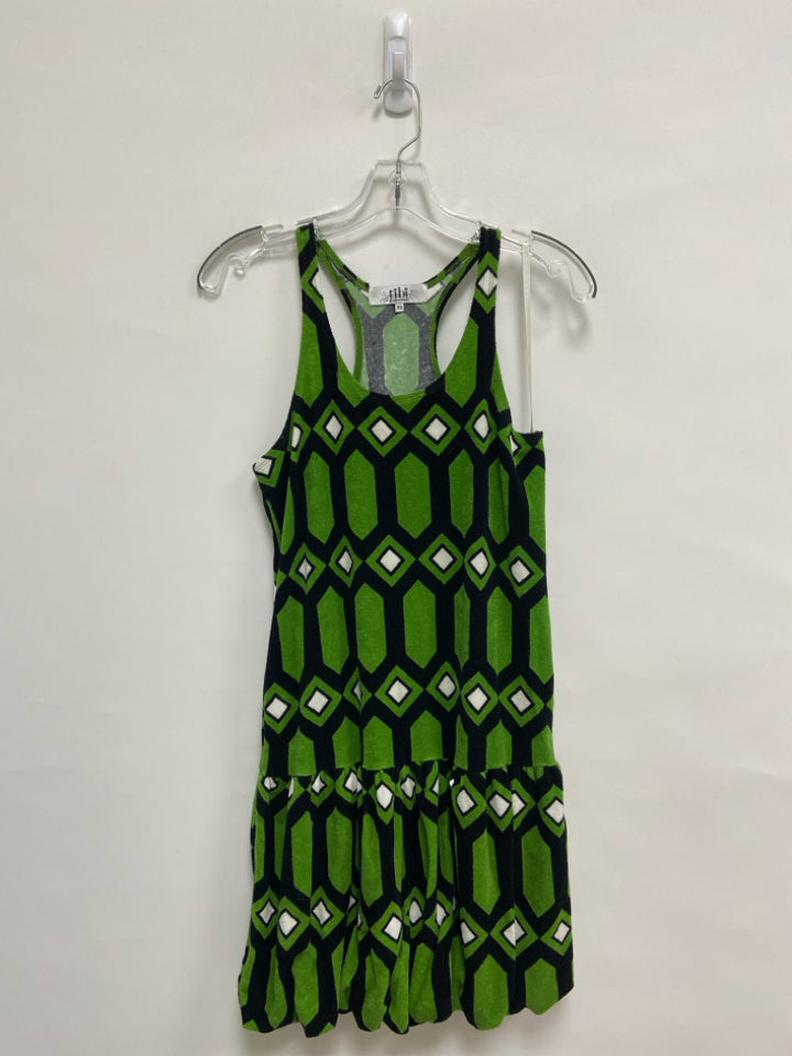 Tibi Size XS Green White/Black Geometric Sleeveless Ladies Dress