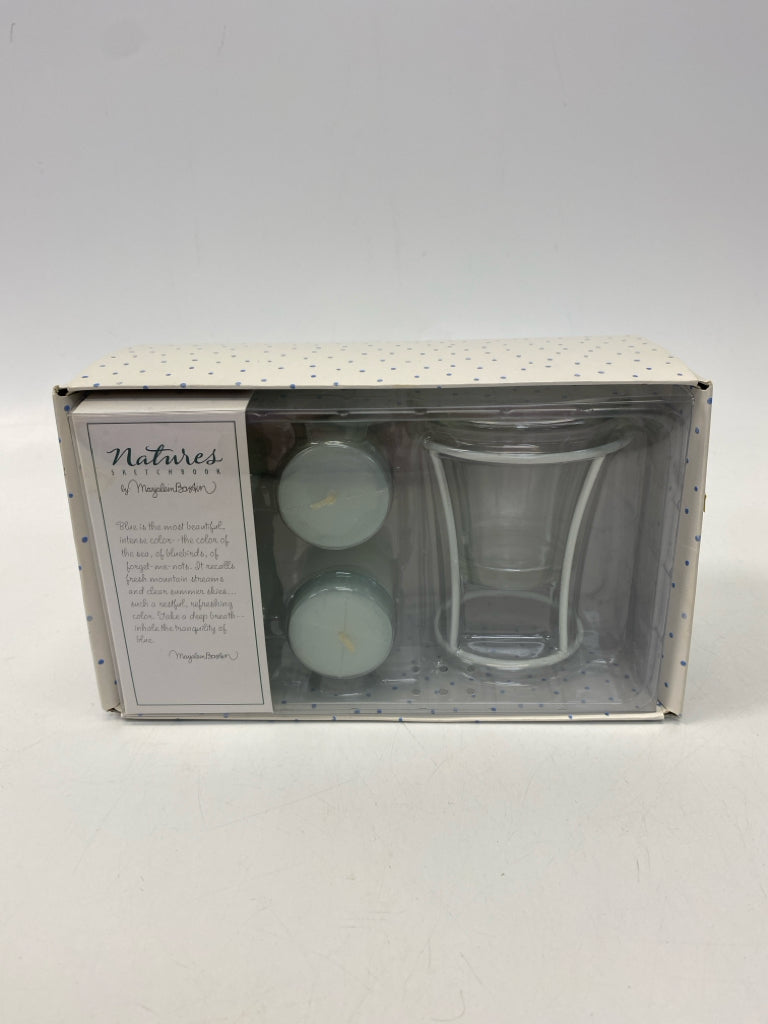 NEW/BOX Hallmark Clear Blue Candleholder(s)