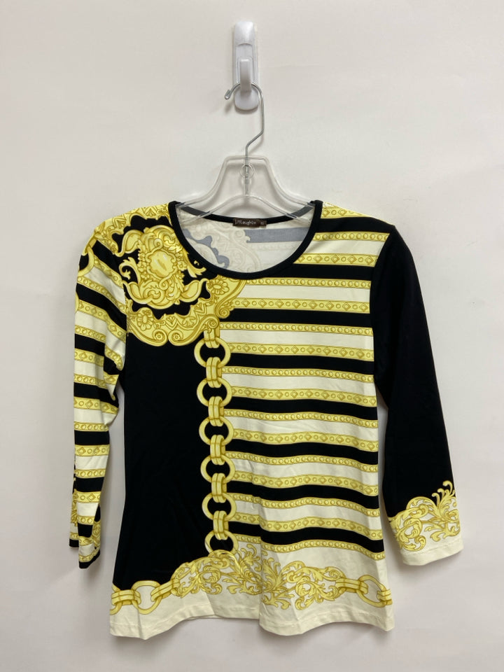 J McLaughlin Size XS Black Yellow Striped Ladies Top