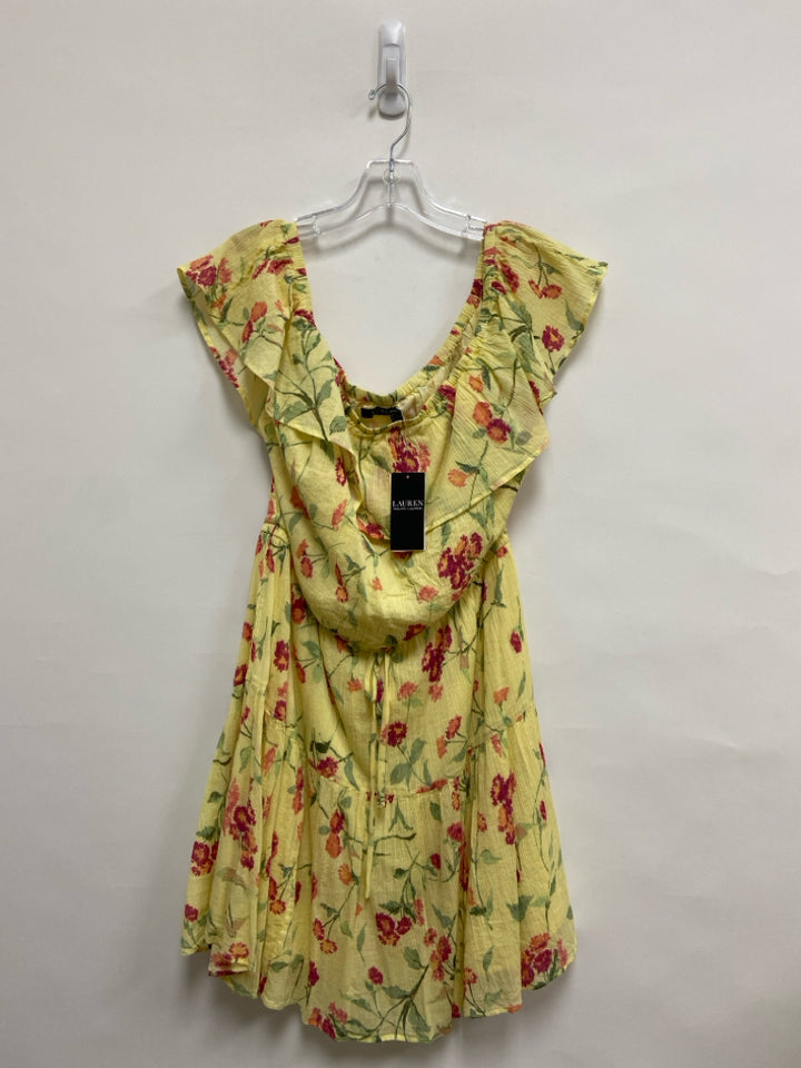 NWT Lauren Ralph Lauren  SIZE  16 Yellow Coral/Pink Crinkle Plus Size Dress