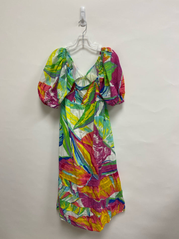 farmrio Size S White/Pink Yellow/Multi Swiss Dot Puff Sleeve Ladies Dress