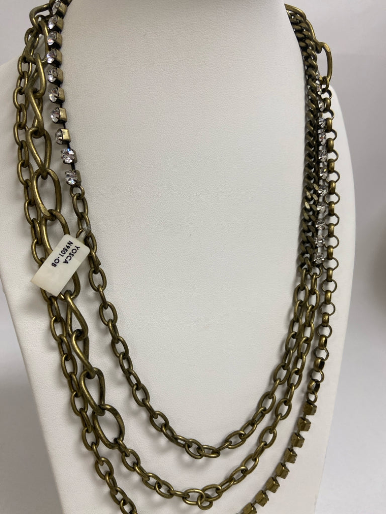 NWT Gold Color Clear Jeweled Necklace