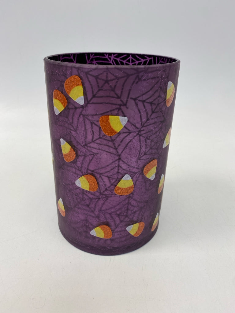 Yankee Candle Purple Orange/Yellow Candy Corn Glass Halloween