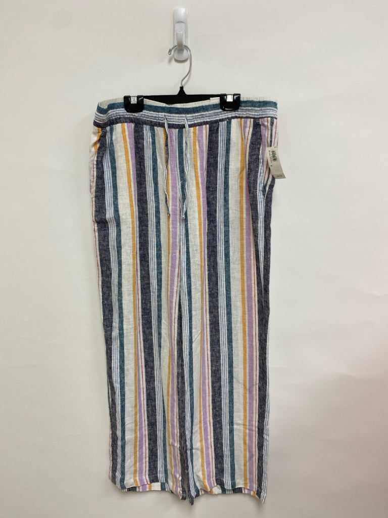 NWT Old Navy Size M White/Navy Lavender/Yellow Stripes Wide Leg Ladies Pants