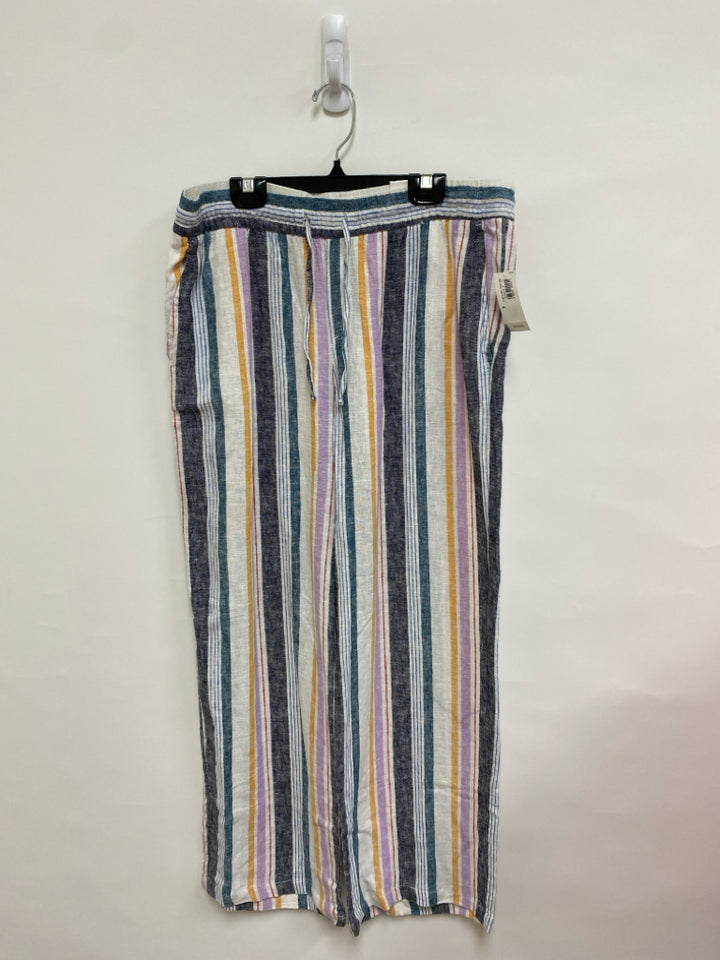 NWT Old Navy Size M White/Navy Lavender/Yellow Stripes Wide Leg Ladies Pants