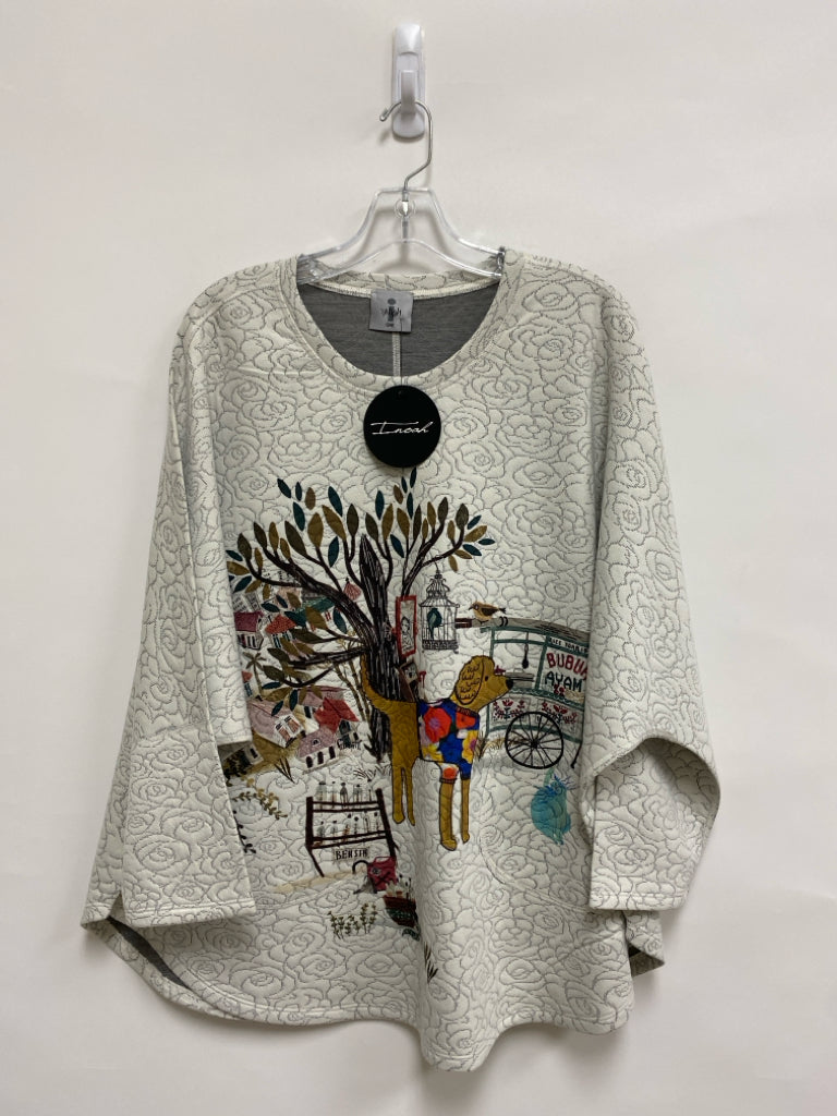 NWT Inoah Size OSFM Cream Multi Color Dogs/Cats Ladies Top
