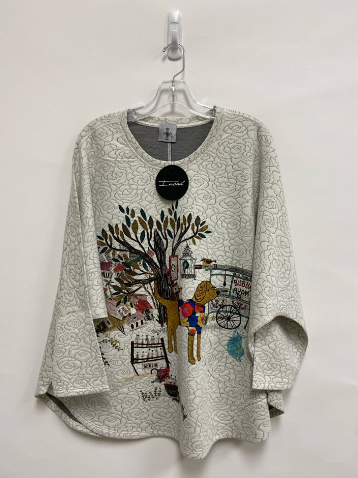 NWT Inoah Size OSFM Cream Multi Color Dogs/Cats Ladies Top