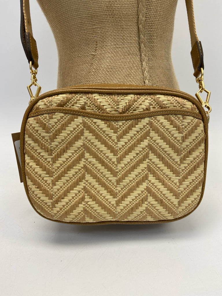 NWT Eric Javits Brown Tan Woven Raffia Crossbody