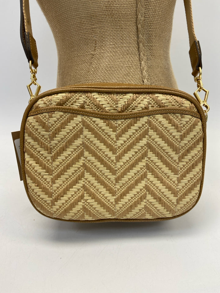 NWT Eric Javits Brown Tan Woven Raffia Crossbody
