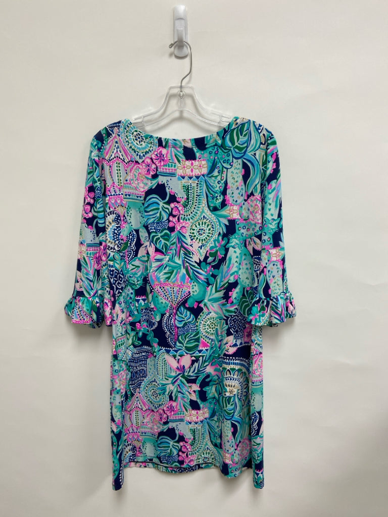 LILLY PULITZER Size L Turquoise Multi Color Floral Ladies Dress