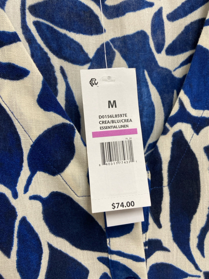 NWT EMMA &amp; MICHELE Size M Dark Blue White Leaves Ladies Dress