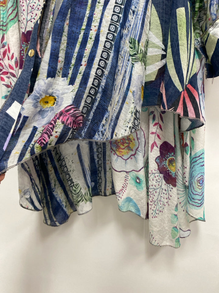 funsport Size L Navy White/Multi Stripes/Flowers Tunic Ladies Top