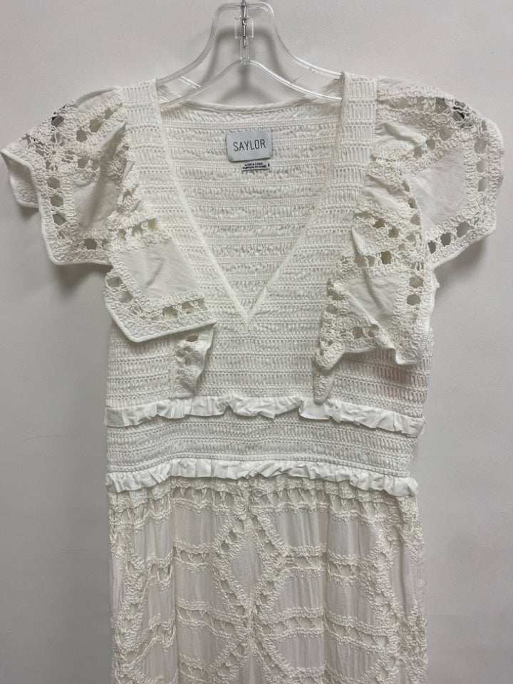 SAYLOR Size S White Smocking Maxi Embroidered Ladies Dress