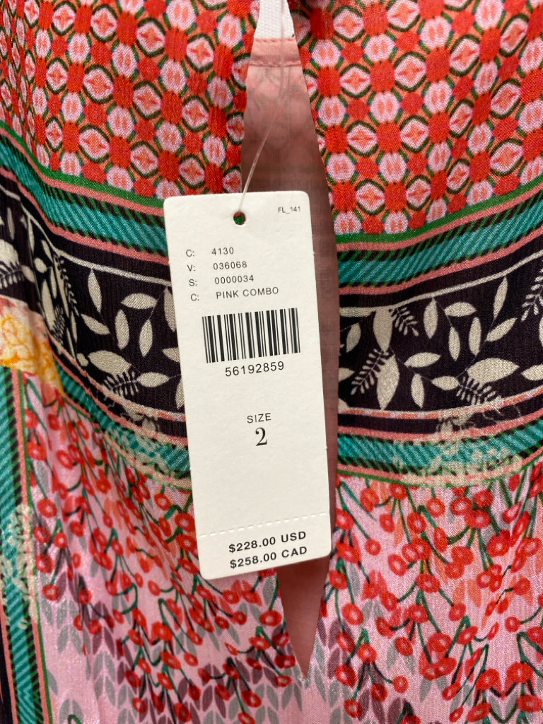 NWT BHANUNI BY JYOTI Size 2 Coral/Aqua Pink/Multi Assorted Print Ladies Dress