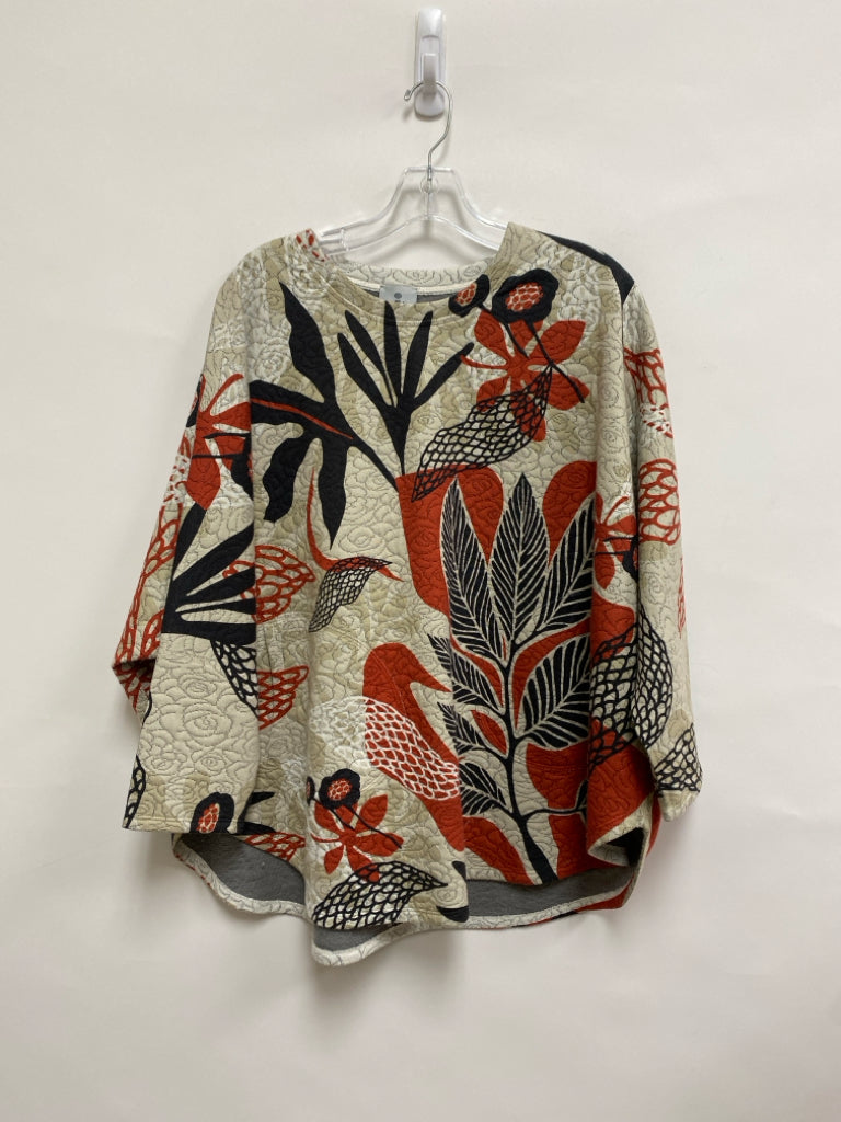 Inoah Size OSFM Cream Red/Black Abstract Ladies Top