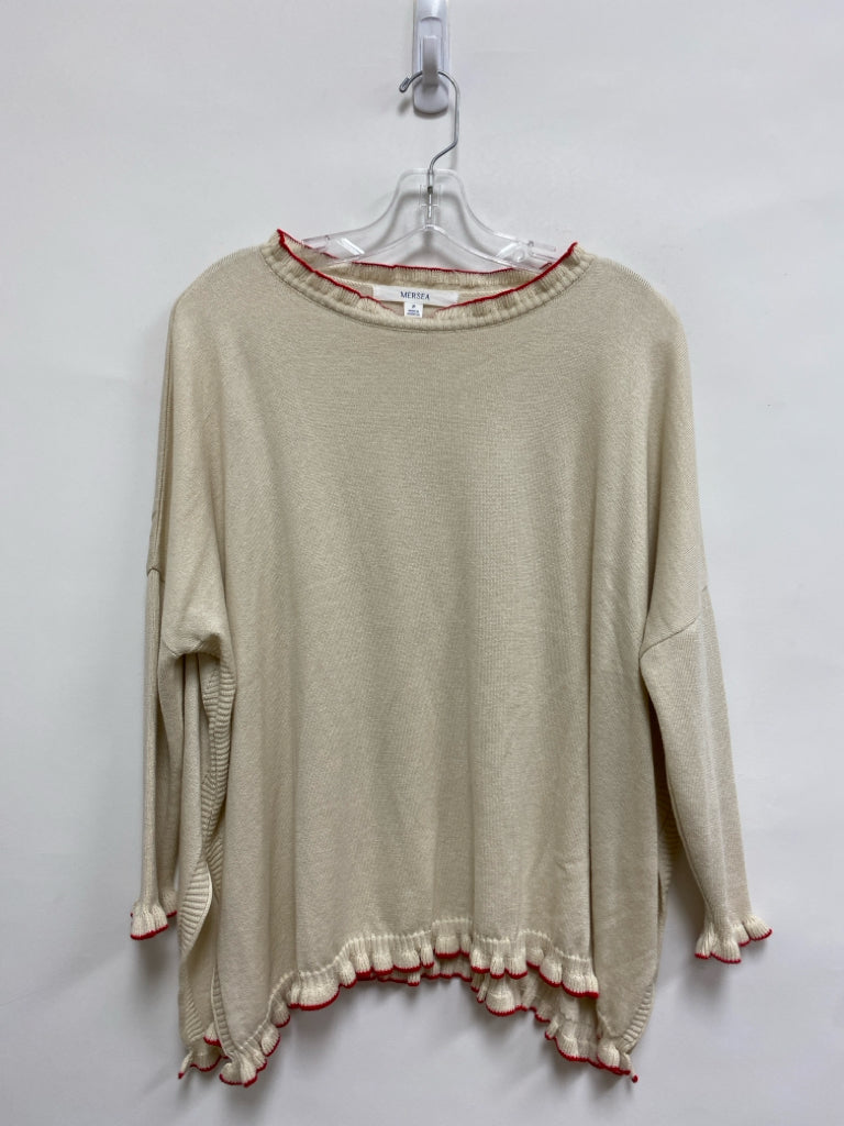 Size P Cream/Red Trimmed Petite Sweater