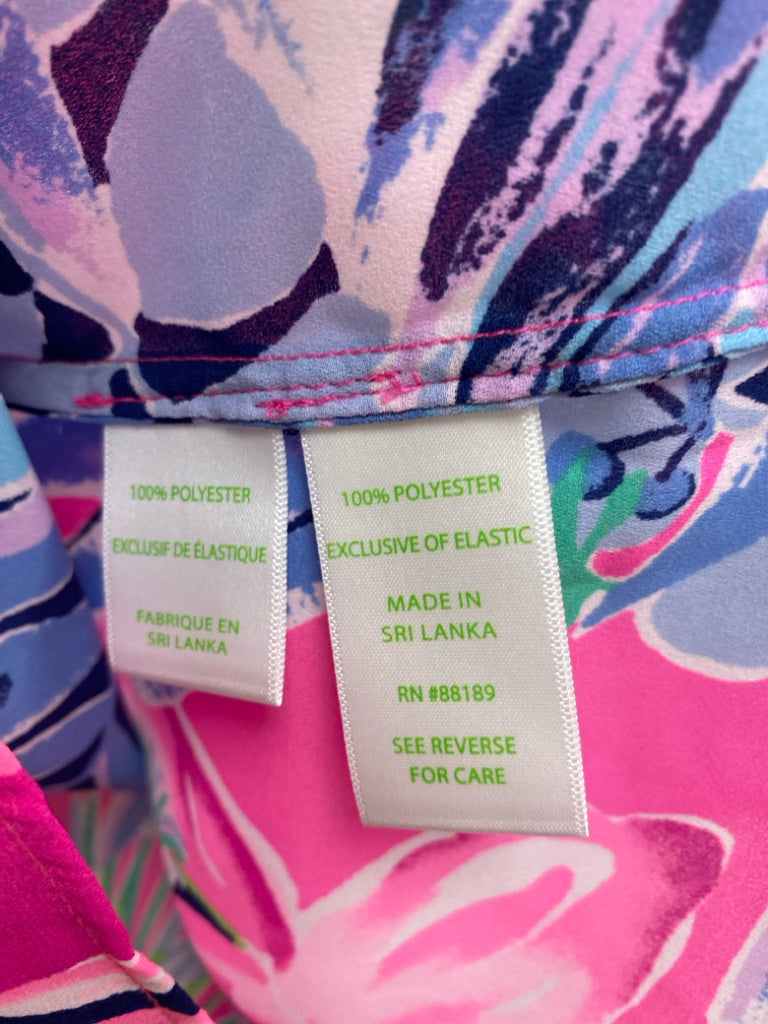 LILLY PULITZER Size S Navy/Blue Pink/Multi Smocking Boat Neck Ladies Top