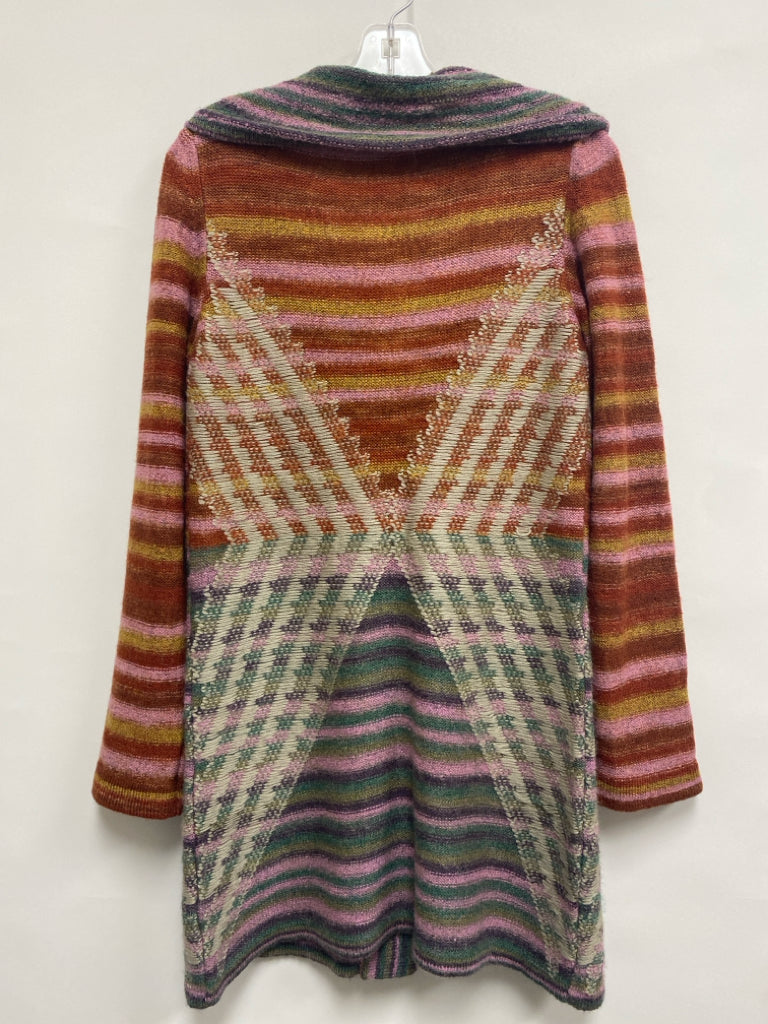 Size S Pink Orange/Green Striped Button Up Ladies Sweater