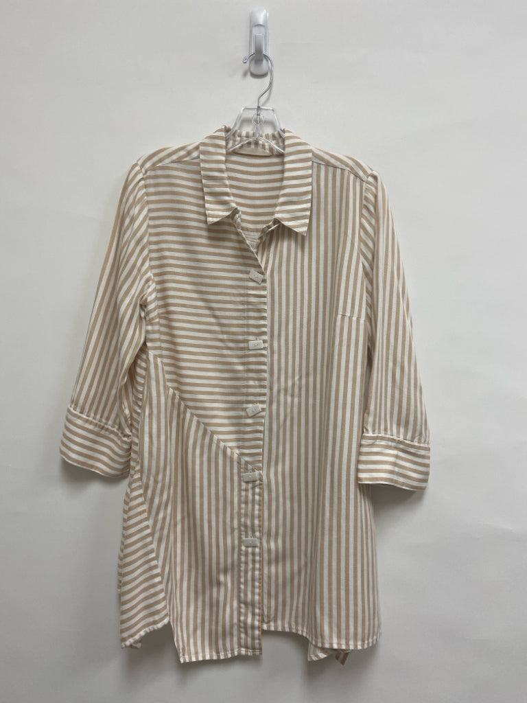 Soft Surroundings Size M Tan White Striped Button Up Ladies Dress