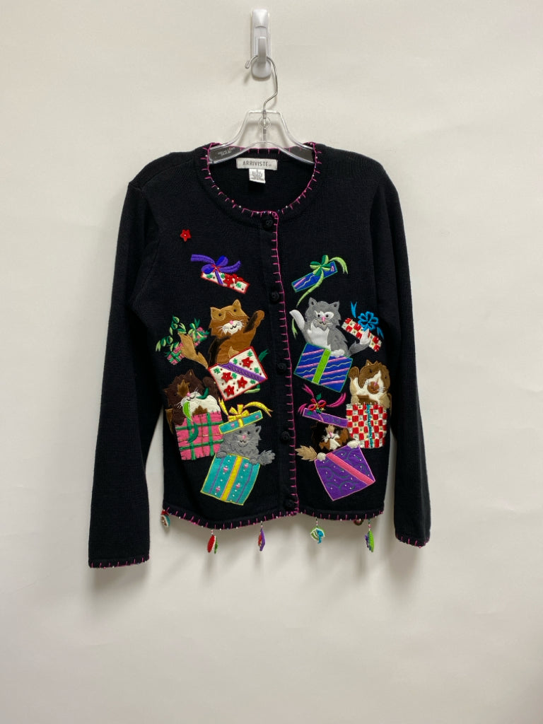 Size S Black Multi Color Cats Embroidered Ladies Sweater
