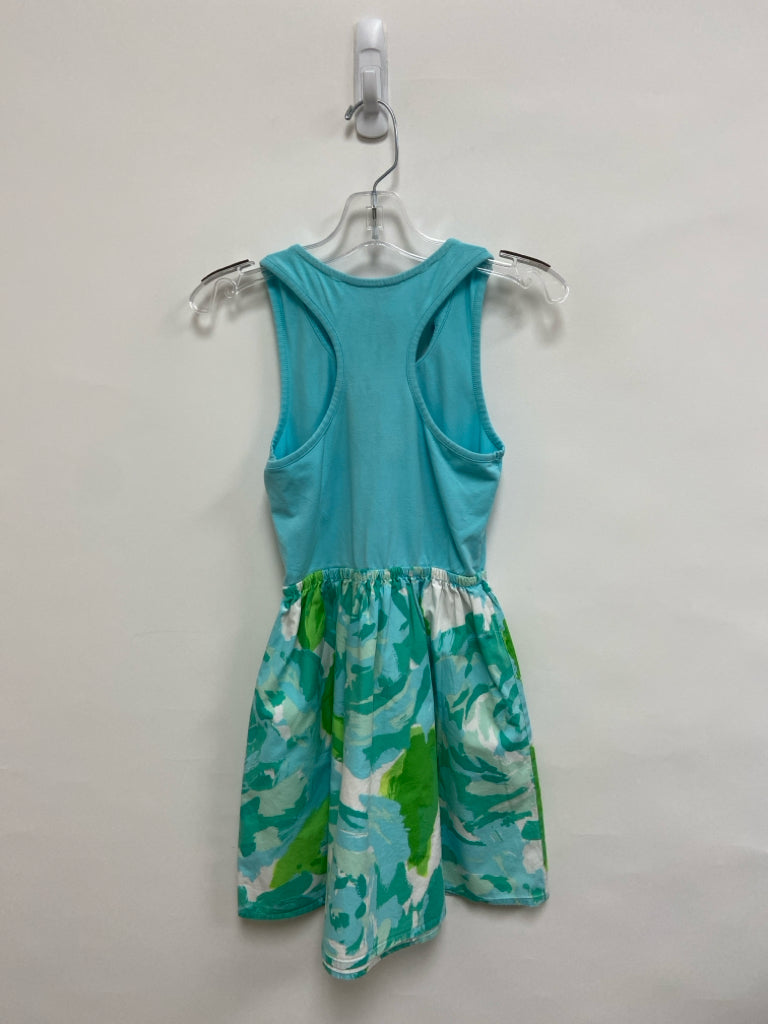 LILLY PULITZER SIZE 8/10 Aqua White/Green Ruffles Sleeveless Girl&