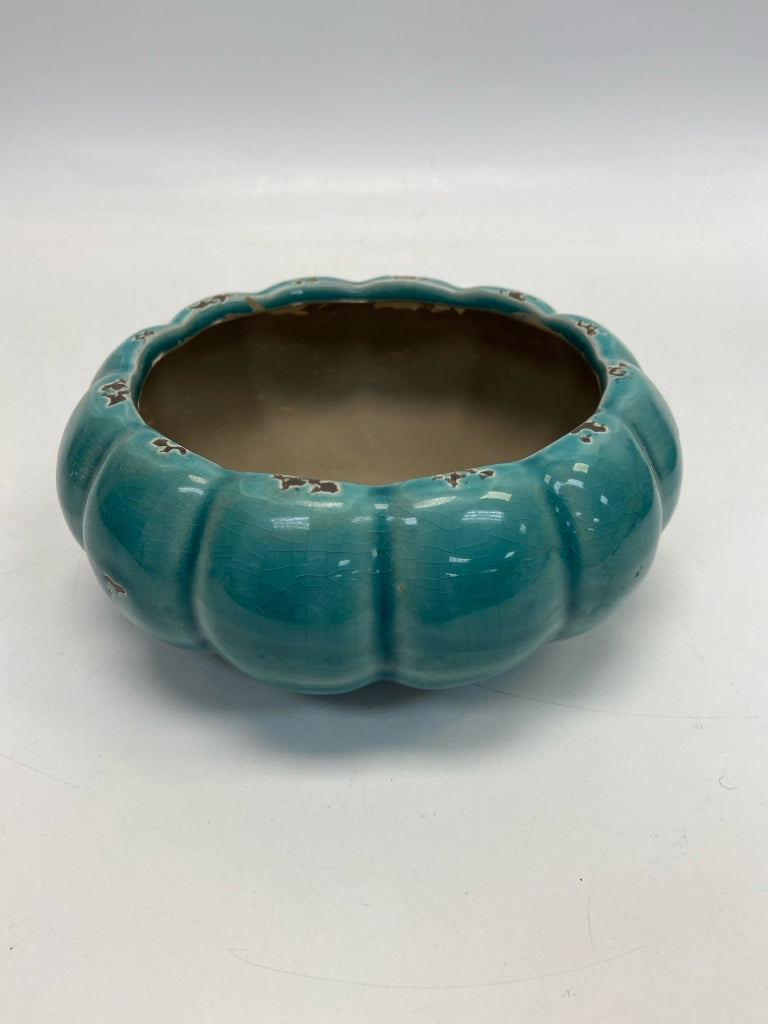 Teal Blue Distressed Ceramic Planter