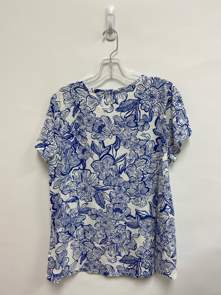 LILLY PULITZER Size L White Navy Flowers Ladies Top