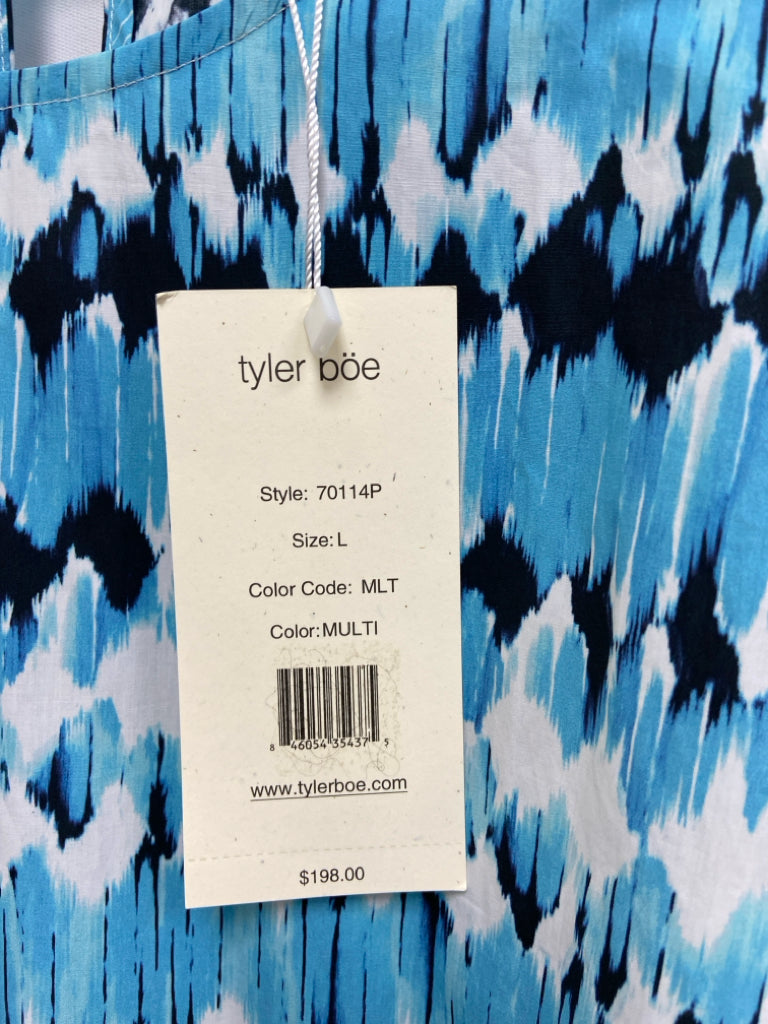 NWT Tyler Boe Size L Blue Navy/White Print Maxi Ladies Dress